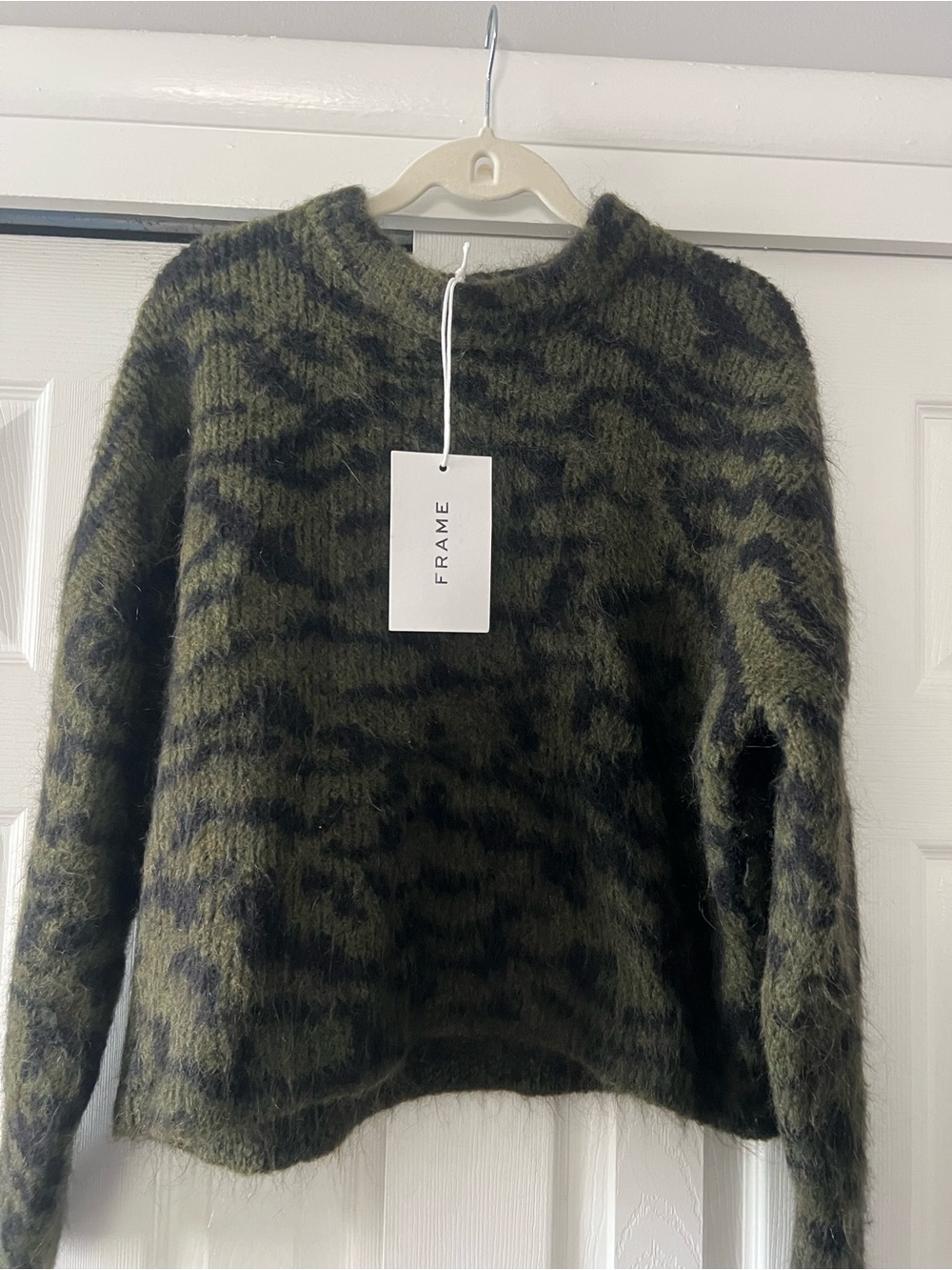 Frame Denim Olive & Black Fuzzy Crewneck Sweater